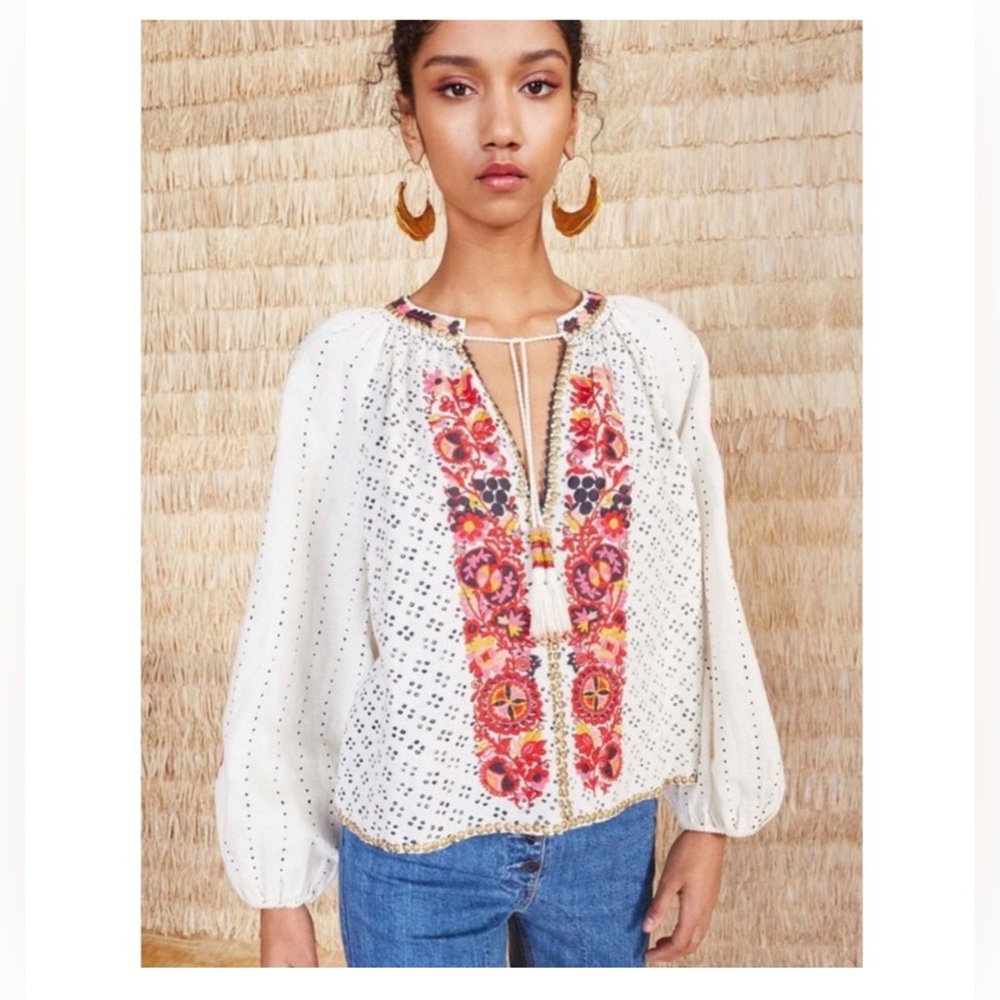 Ulla Johnson Cream Embroidered Yara Top Size 10